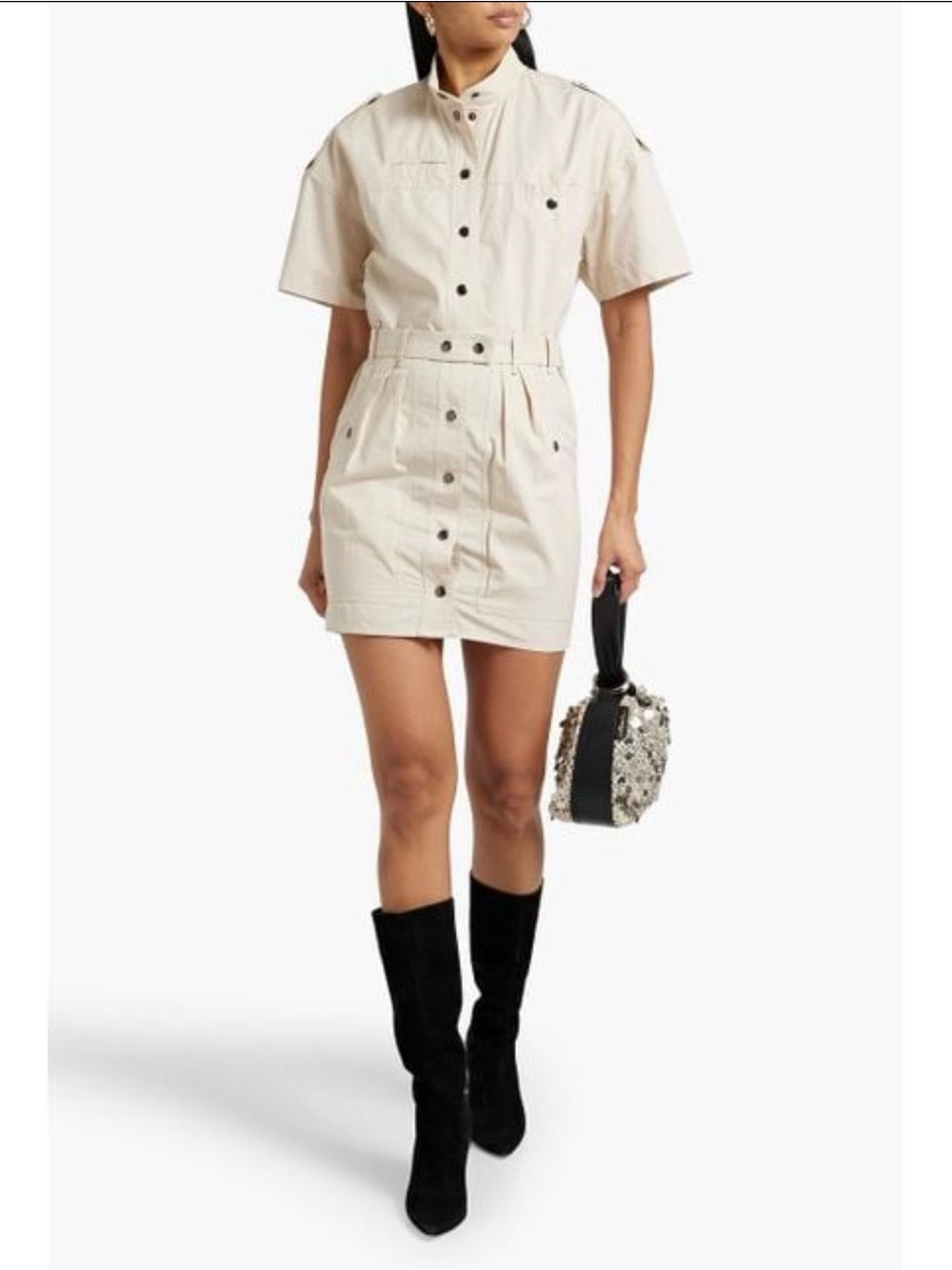 Isabel Marant Étoile Rodwell Dress Ivory Cotton Utility Belted Mini FR 38 US 6